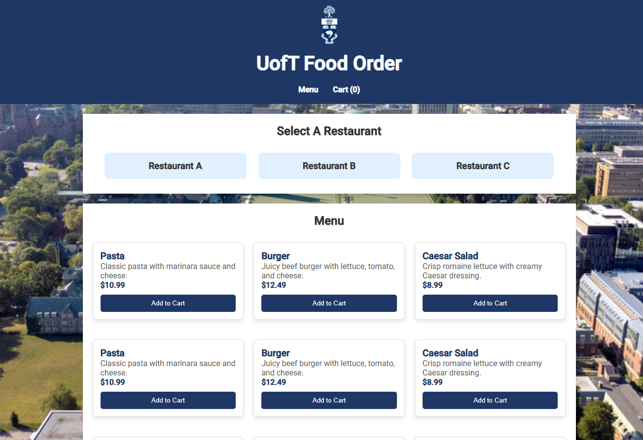 UofT Food Order App Screenshot